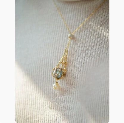 Net Pocket Can Be Opened Inlaid Gem Female Shell Beads Necklace 18K Gold