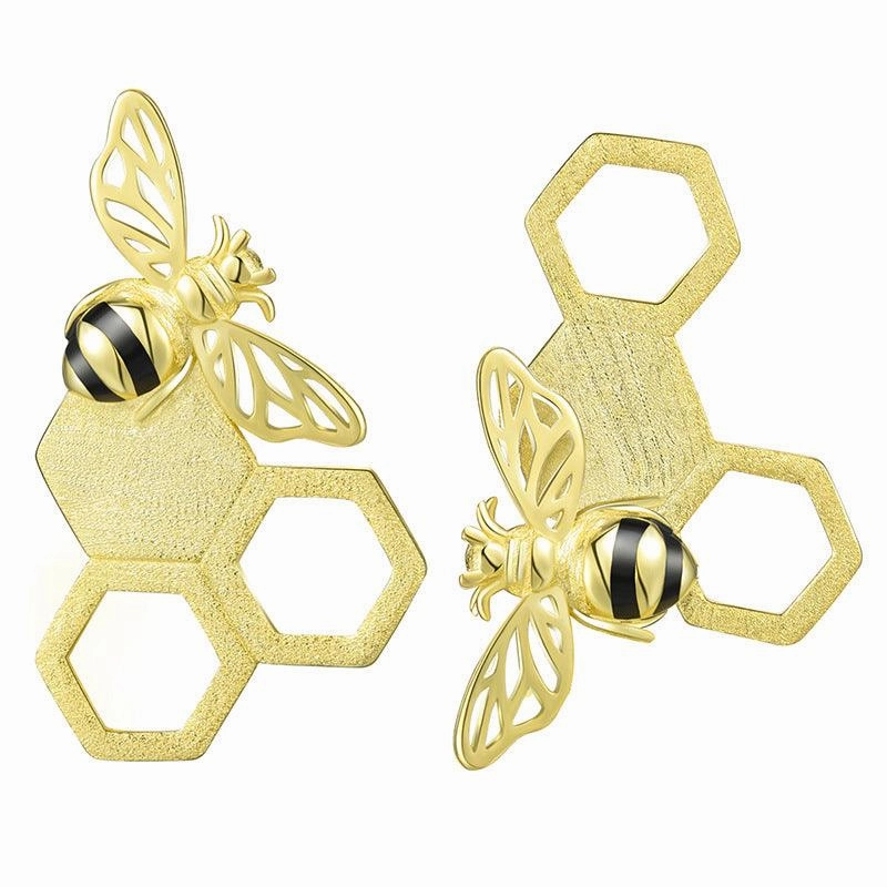 New Beehive Ear Studs Sterling Silver Female Art Handmade Bee