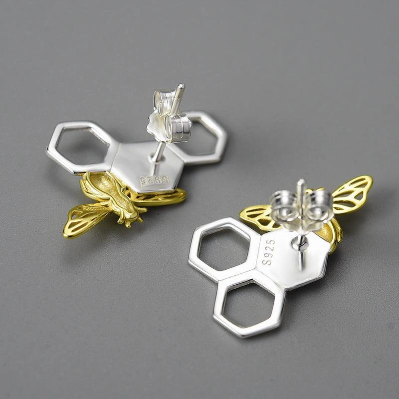 New Beehive Ear Studs Sterling Silver Female Art Handmade Bee