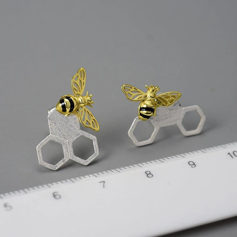 New Beehive Ear Studs Sterling Silver Female Art Handmade Bee