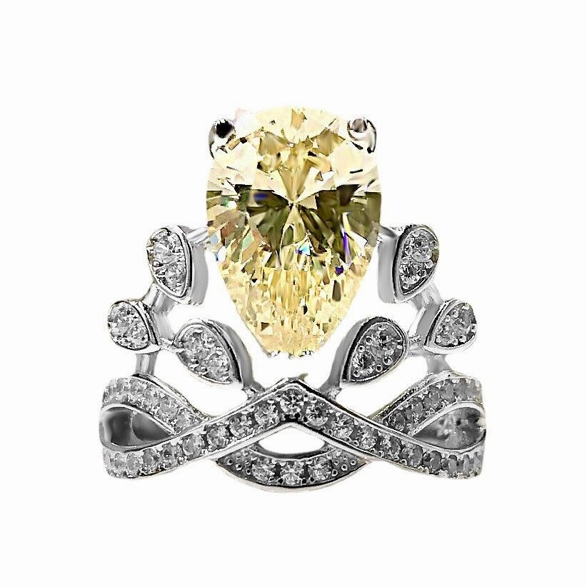 New Pear-shaped Water Drop Personalized Yellow Diamond Crown 8x12mm Ring