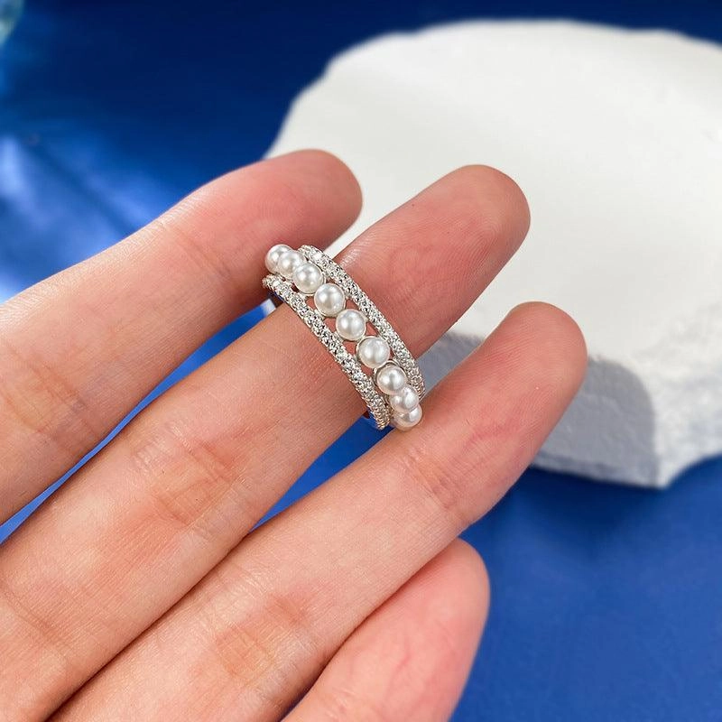 New S925 Silver Elegant Chic Pearl Ring For Women 