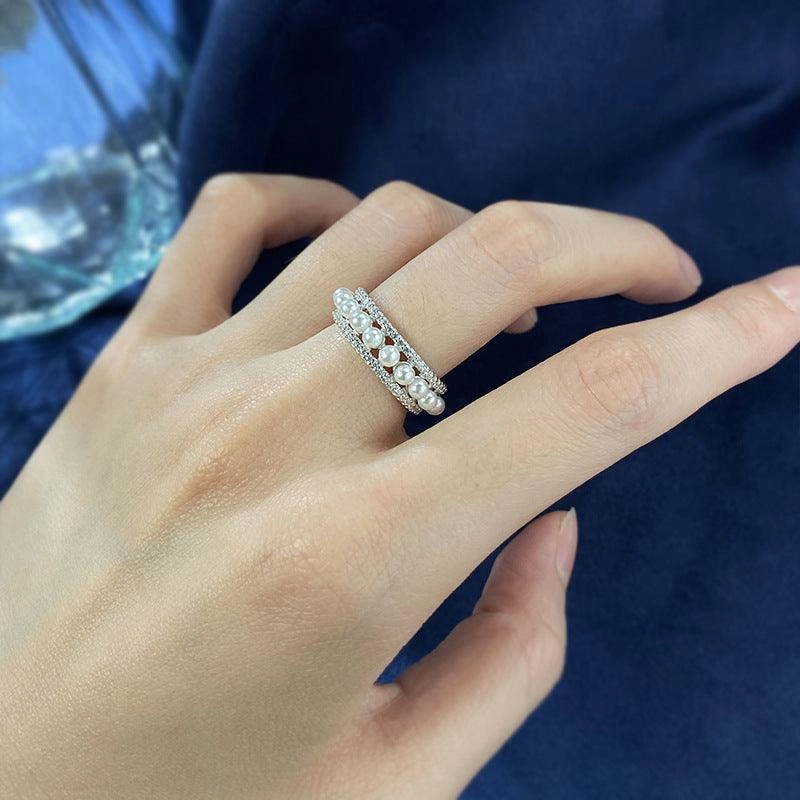 New S925 Silver Elegant Chic Pearl Ring For Women