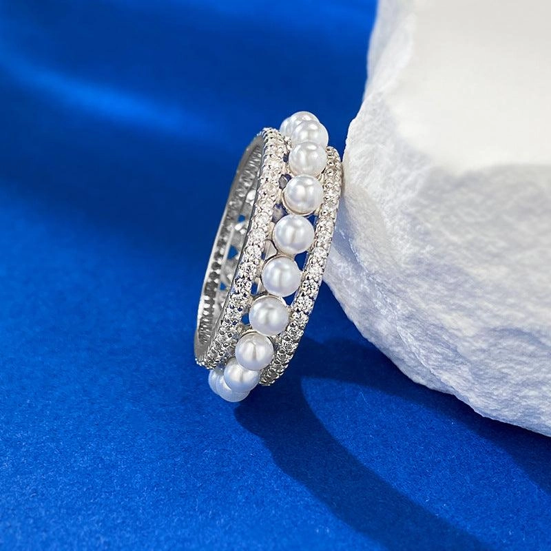 New S925 Silver Elegant Chic Pearl Ring For Women