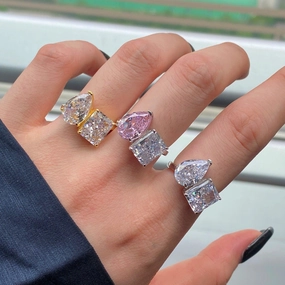 New Two-tone Diamond Ring Pear-shaped Ring Fashion 