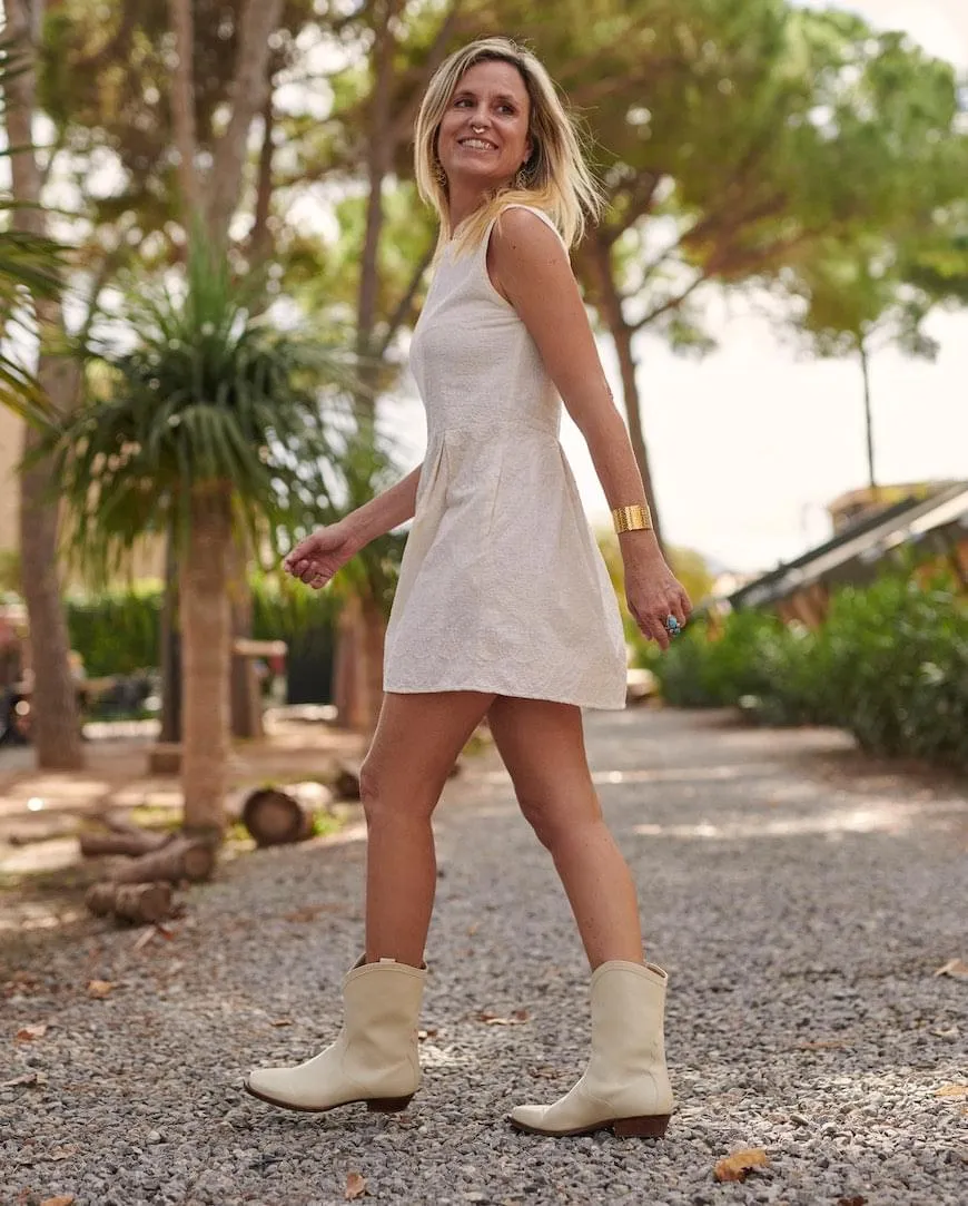 Nicole Vegan Apple Leder Cowboystiefel | Creme