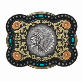 Nocona Indian Chief Skull Belt Buckle texture-rose-gold  