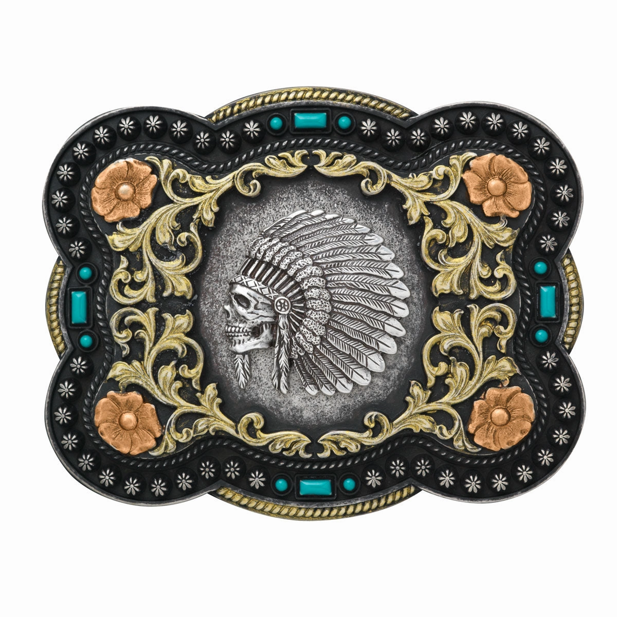 Nocona Indian Chief Skull Belt Buckle texture-rose-gold  