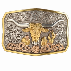 Nocona Longhorn Cactus Belt Buckle texture-rose-gold  