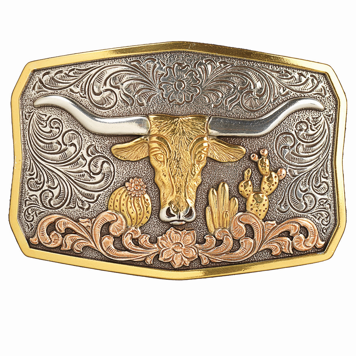 Nocona Longhorn Cactus Belt Buckle texture-rose-gold  