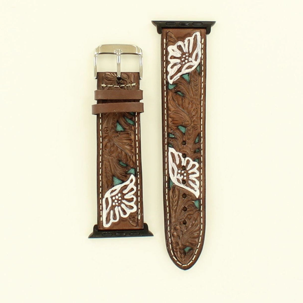 Nocona White Tooled Floral Apple Watch Band texture-rose-gold  