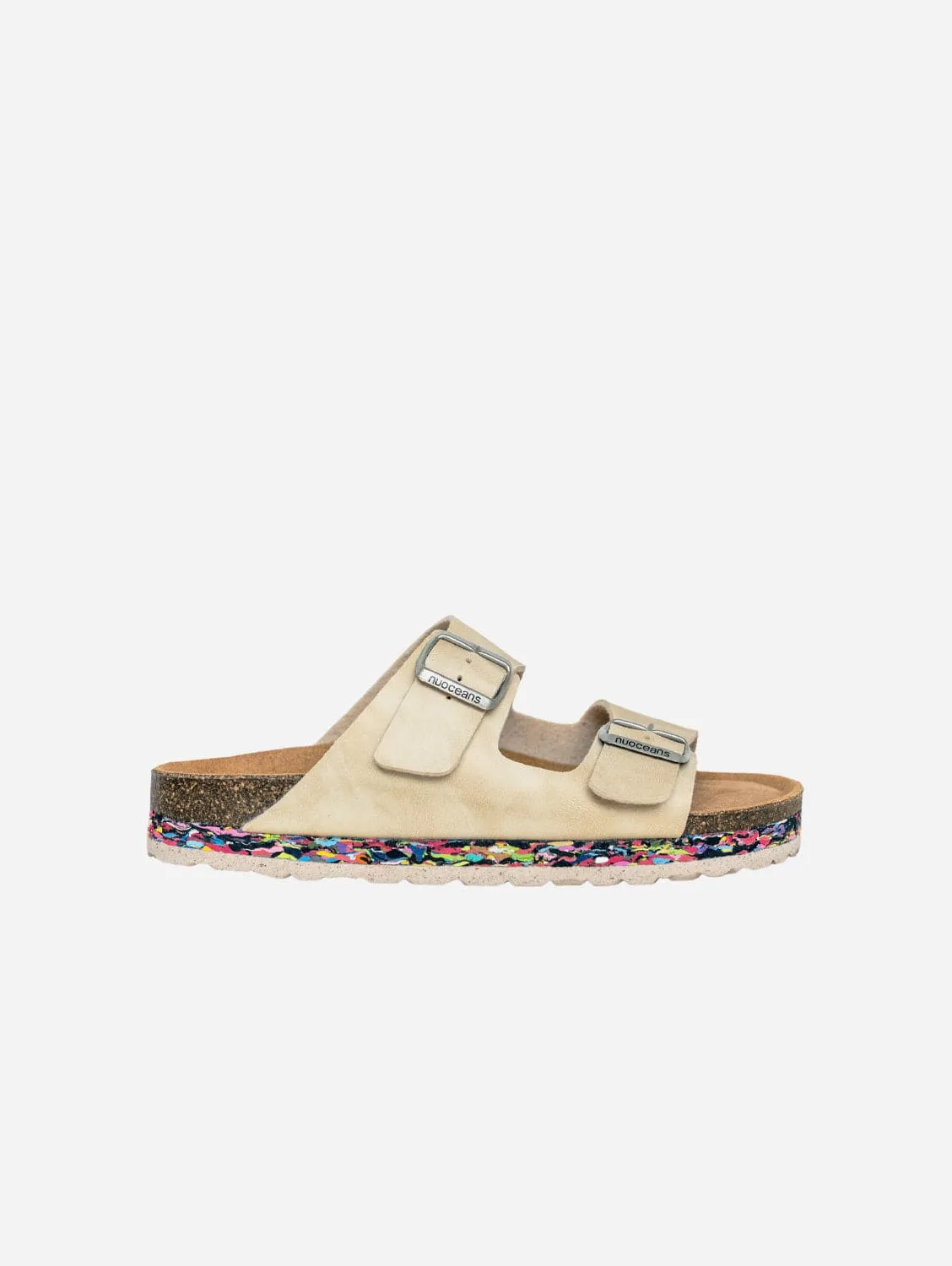 Nuo Recycelte Flipflop & Kork Sandalen mit Schnalle | Pebble