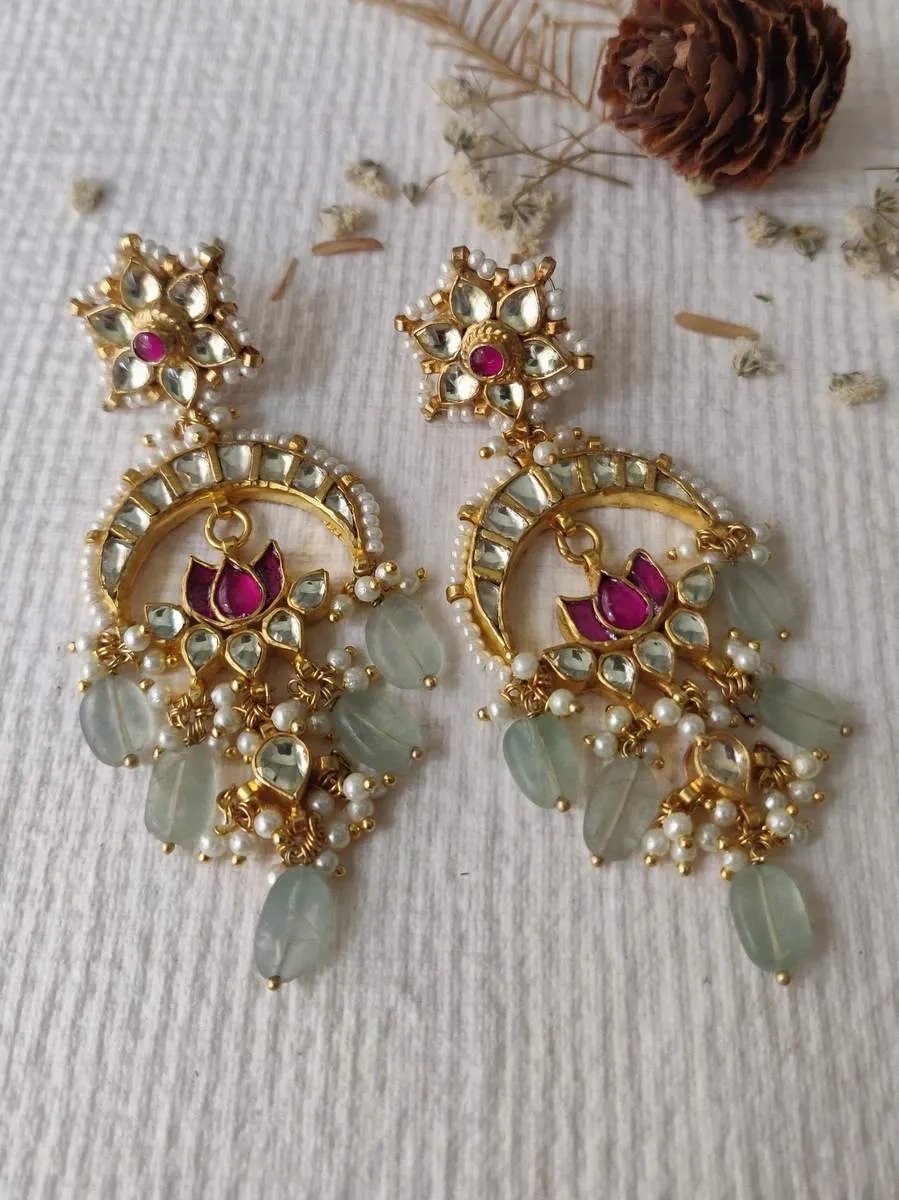 Nushrratt Bharuccha in Pink Color Gold Plated Jadau Kundan Earrings - ME700M