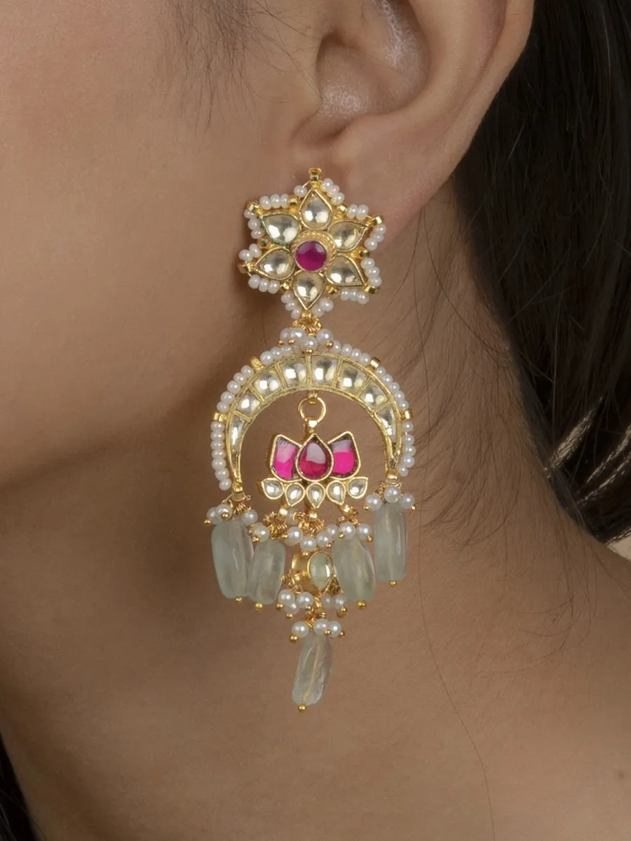 Nushrratt Bharuccha in Pink Color Gold Plated Jadau Kundan Earrings - ME700M