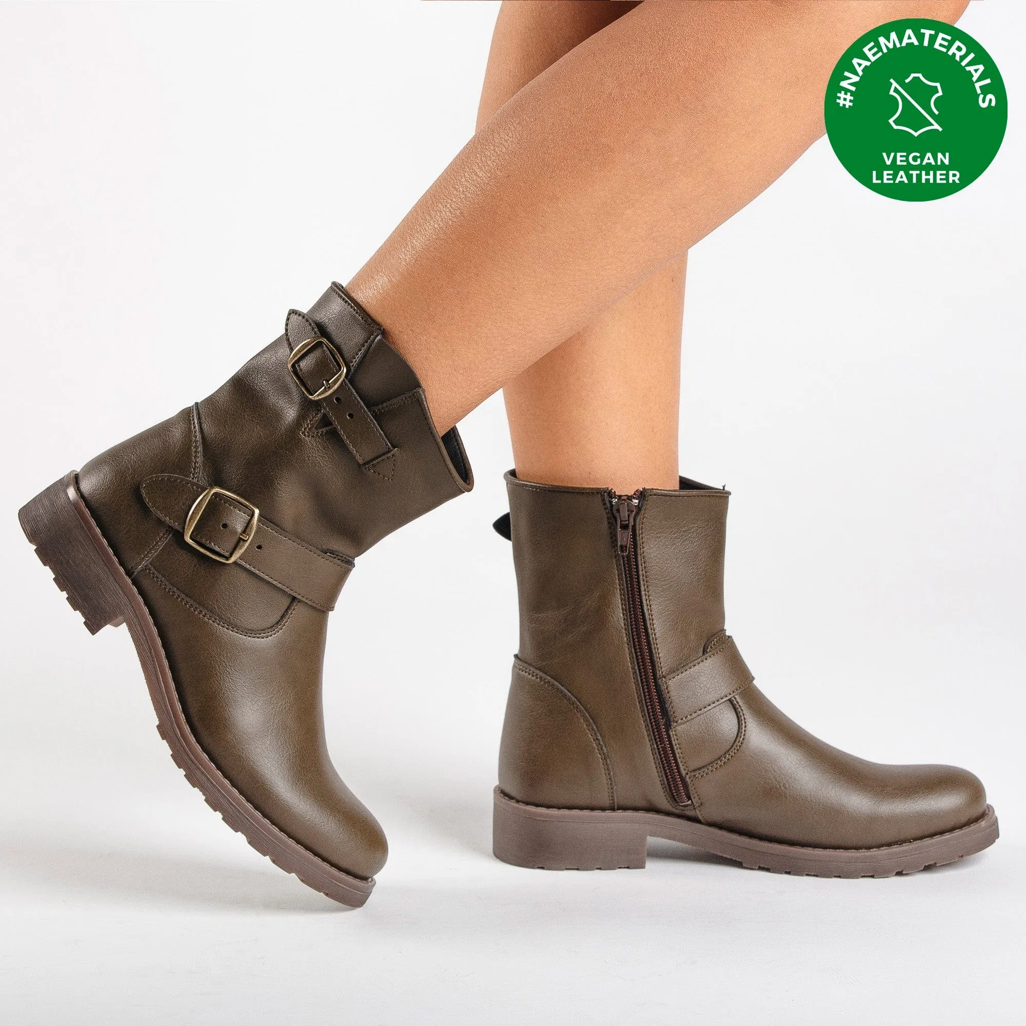 Odet Vegan Leder Motorradstiefel | Grün