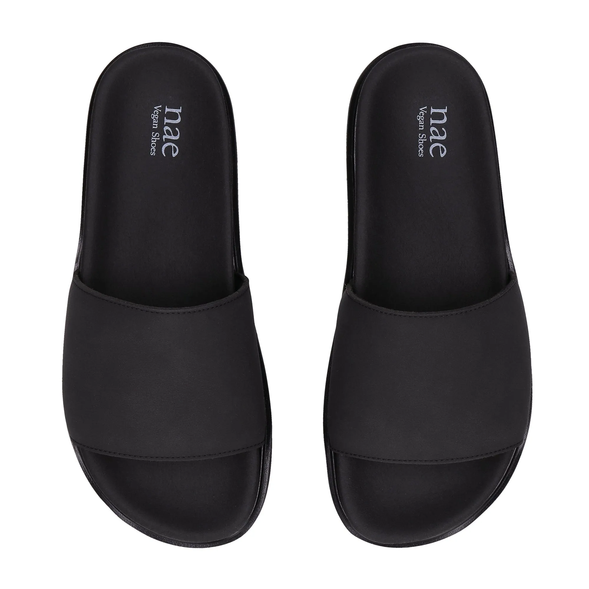 Okina Unisex Vegane Mikrofaser-Sandalen mit breitem Träger und Plateauabsatz | Schwarz