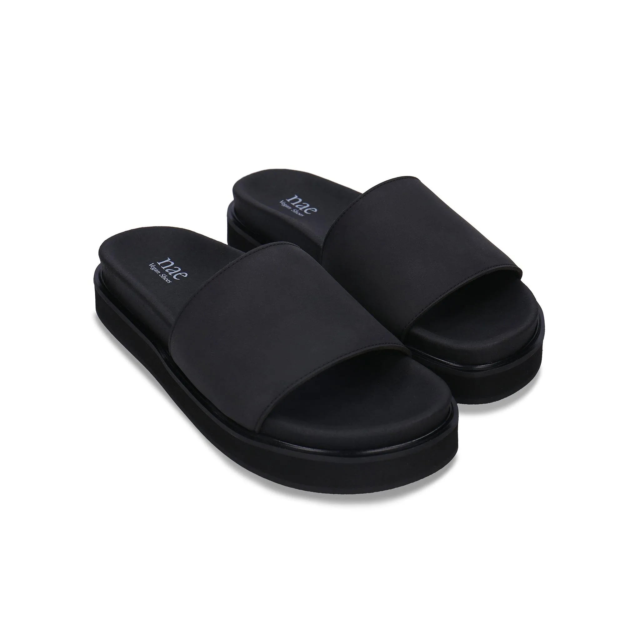 Okina Unisex Vegane Mikrofaser-Sandalen mit breitem Träger und Plateauabsatz | Schwarz