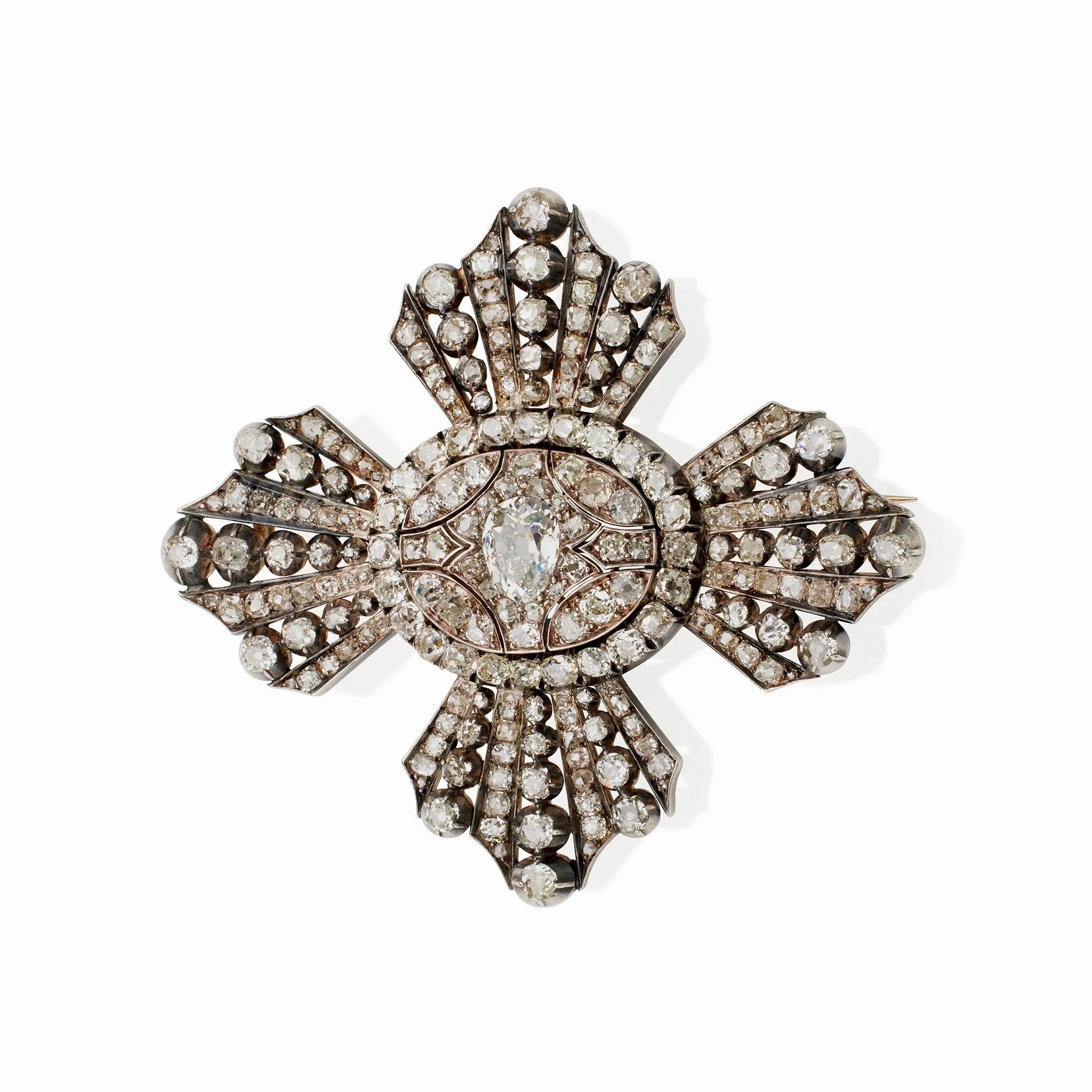 Old Mine-cut Diamond Cross Brooch