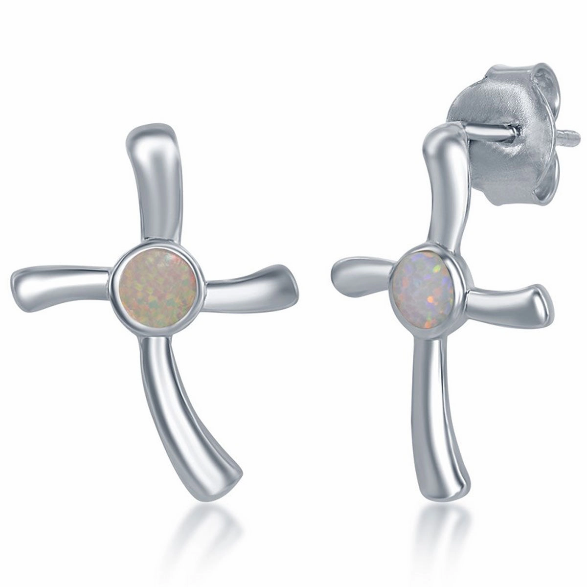 Opalata Women's Necklace and Earrings Set - Sterling Silver White Opal Cross | SET-584