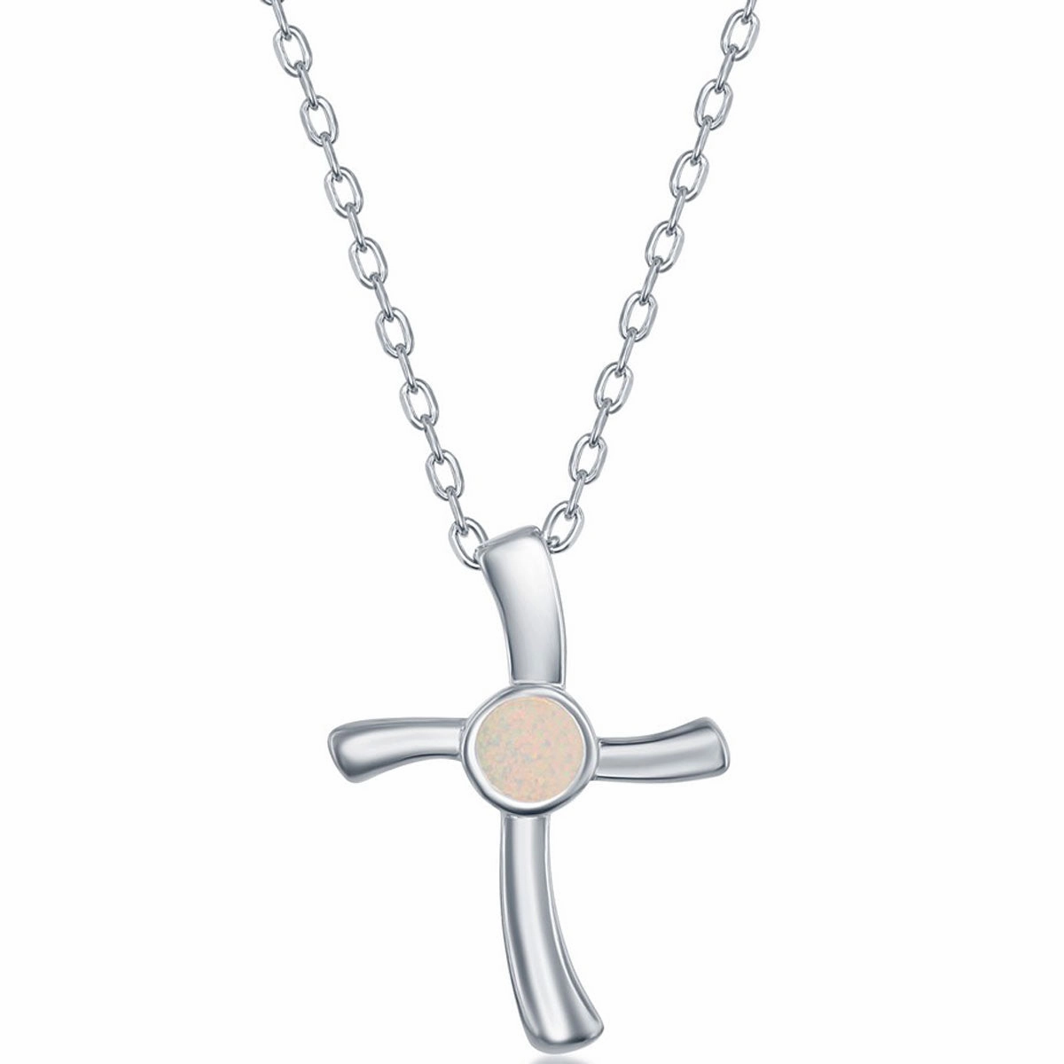 Opalata Women's Necklace and Earrings Set - Sterling Silver White Opal Cross | SET-584