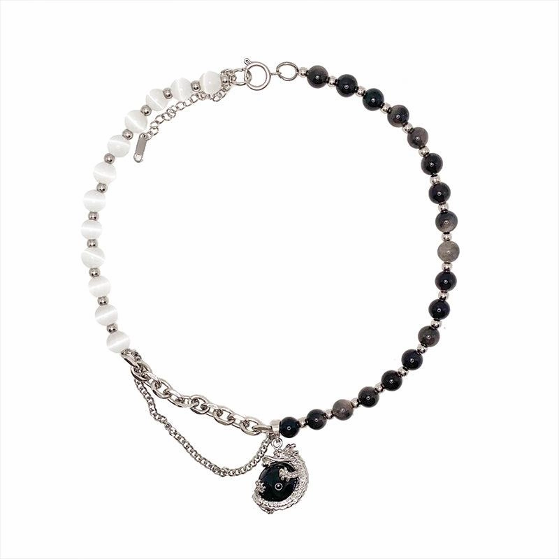 Original Minority New Black Agate Silver Dragon Pendant Titanium Steel Necklace