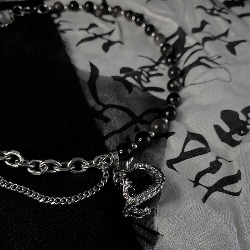 Original Minority New Black Agate Silver Dragon Pendant Titanium Steel Necklace