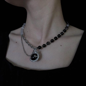 Original Minority New Black Agate Silver Dragon Pendant Titanium Steel Necklace 