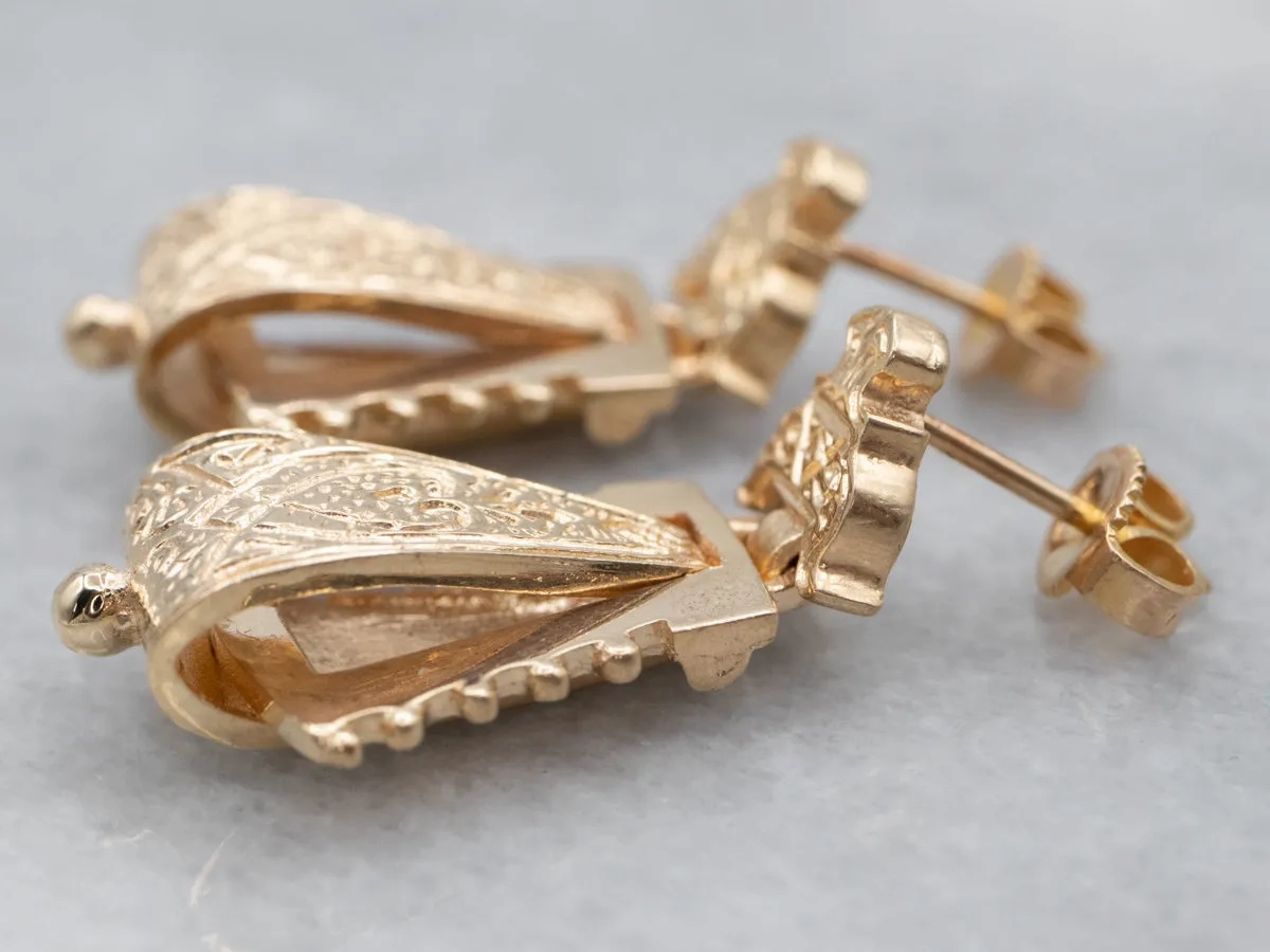 Ornate Victorian Revival Gold Drop Earrings