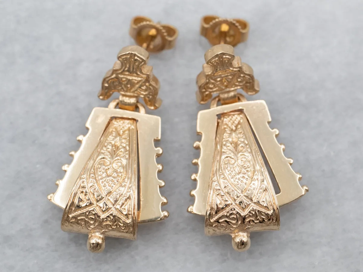 Ornate Victorian Revival Gold Drop Earrings
