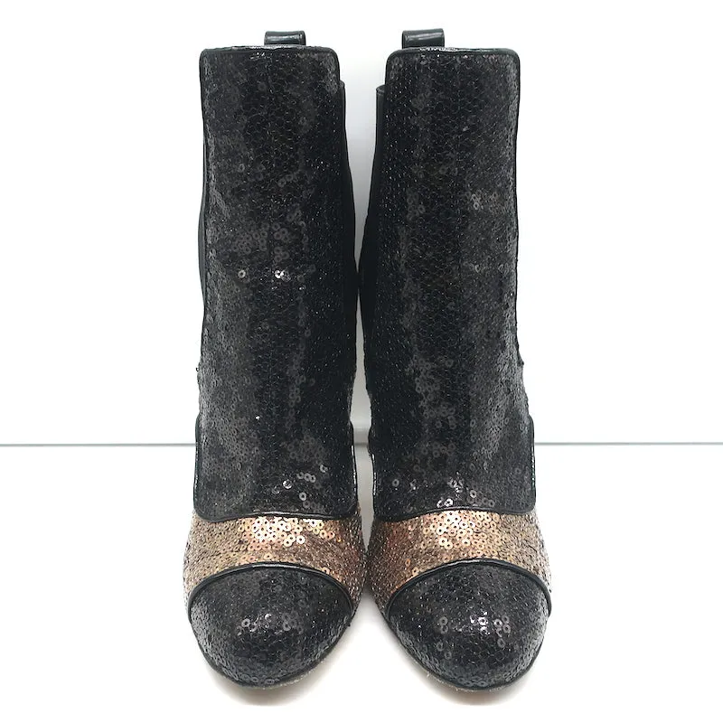 Oscar de la Renta Zweifarbige Pailletten-Stiefeletten Schwarz/Kupfer Größe 40