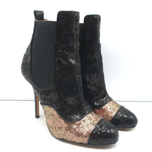 Oscar de la Renta Zweifarbige Pailletten-Stiefeletten Schwarz/Kupfer Größe 40