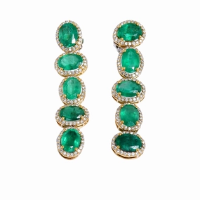 Ouzounian Jewelry Emerald and Diamond Drop Earrings 