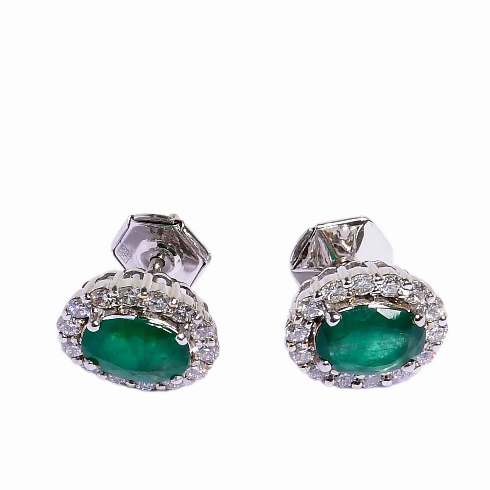 Ouzounian Jewelry Emerald and Diamond Stud Earrings 