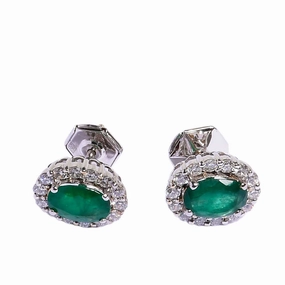 Ouzounian Jewelry Emerald and Diamond Stud Earrings 
