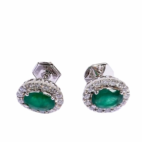 Ouzounian Jewelry Emerald and Diamond Stud Earrings 