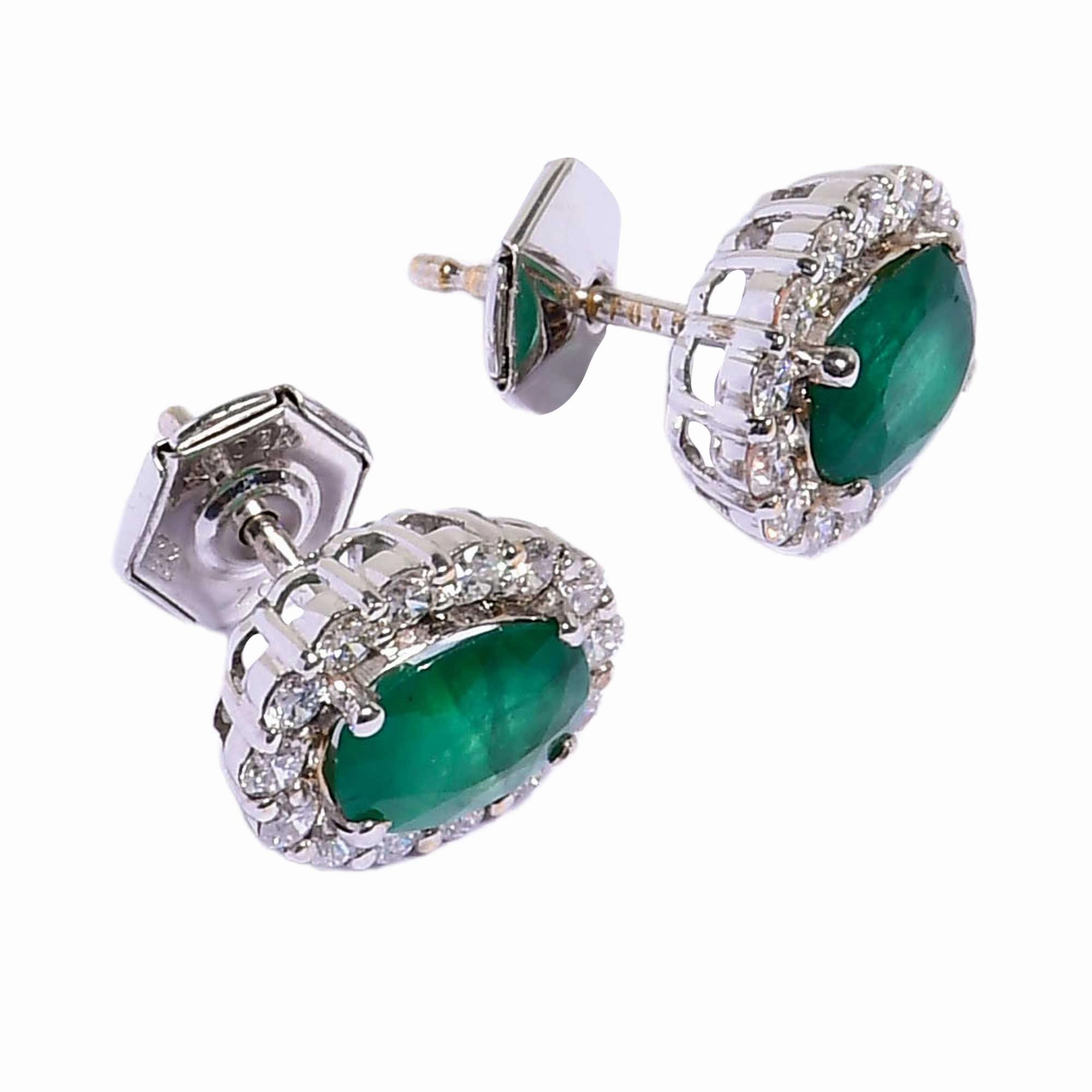 Ouzounian Jewelry Emerald and Diamond Stud Earrings