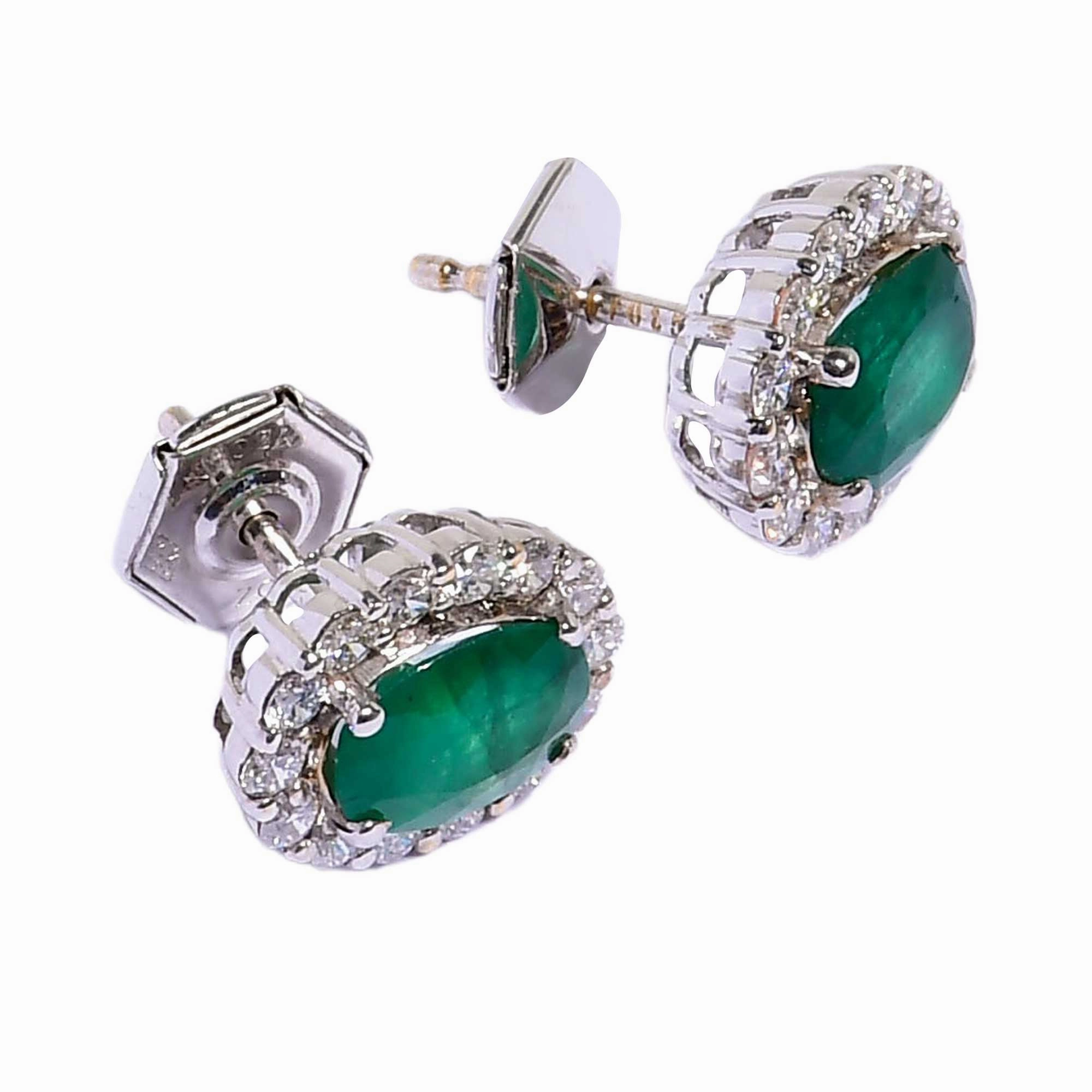 Ouzounian Jewelry Emerald and Diamond Stud Earrings