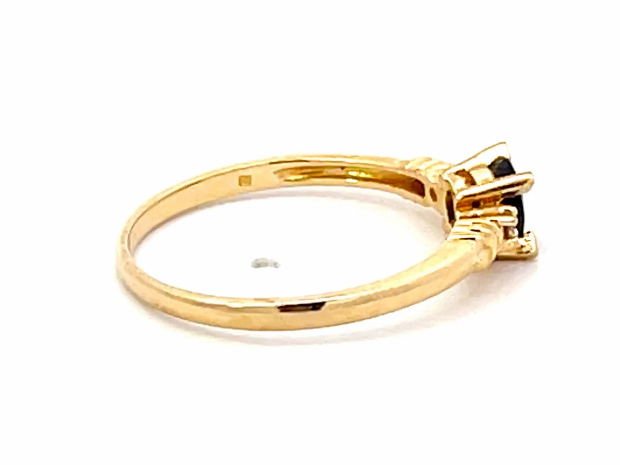 Oval Blue Sapphire and Diamond Stackable Ring in 14k Yellow Gold