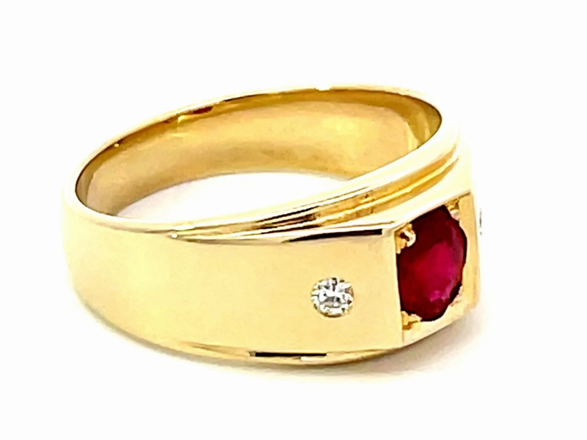 Oval Burma Red Ruby and Diamond Ring 18k Yellow Gold