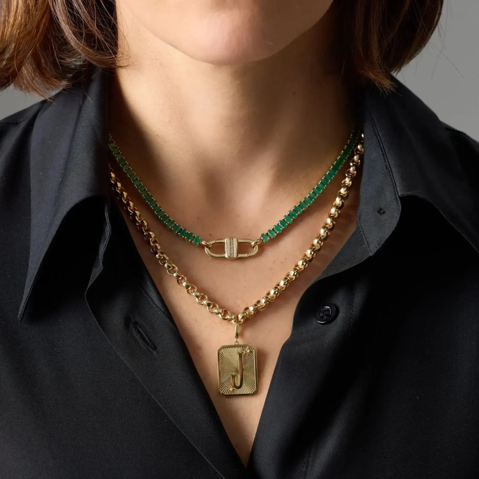 Oval Emerald Tennis Necklace in Yellow Gold