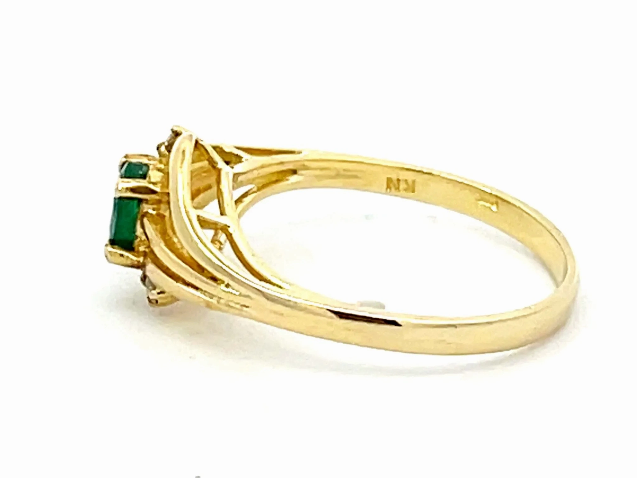 Oval Green Emerald and 2 Diamond Stackable Ring in 14k Yellow Gold