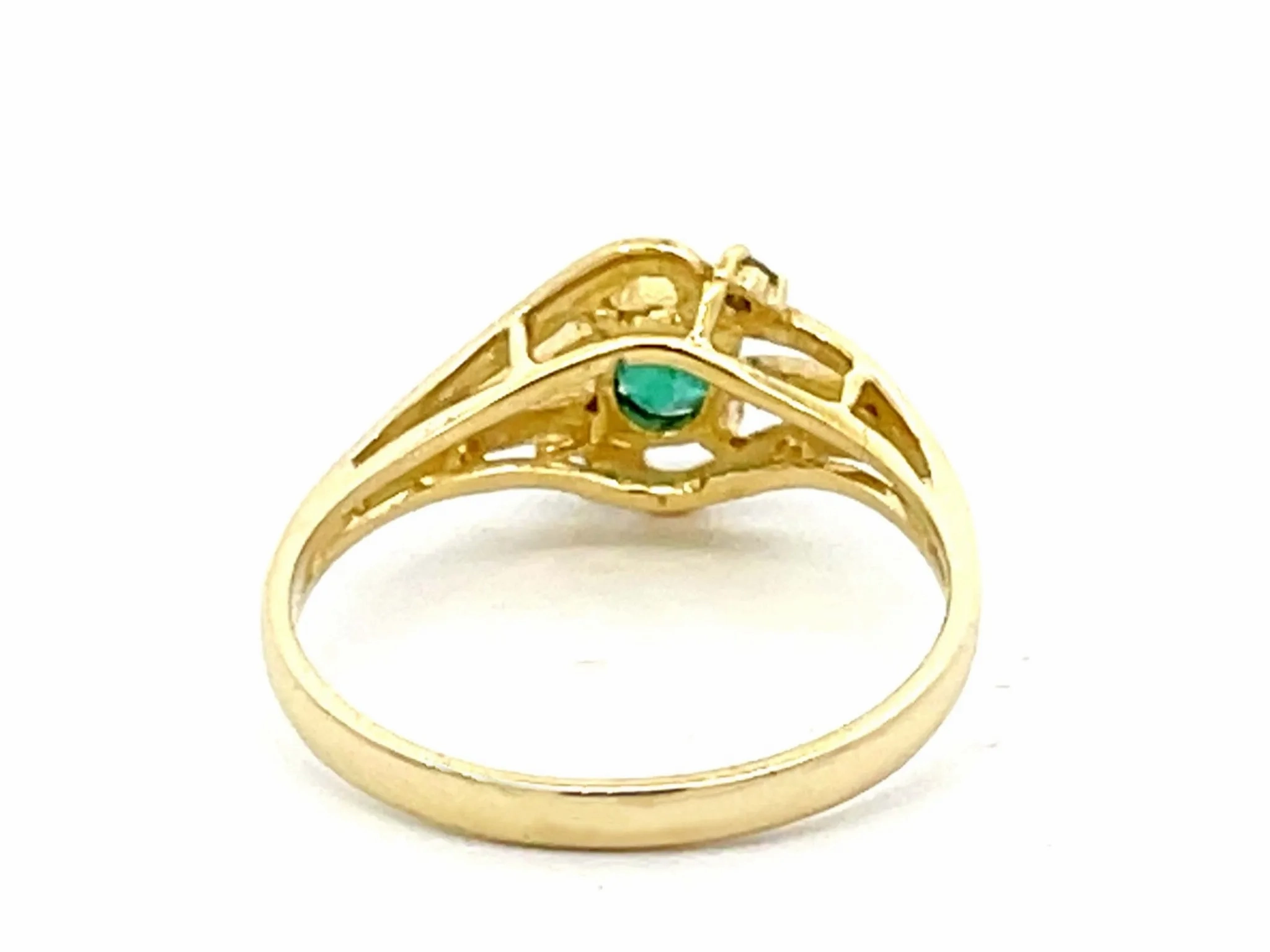 Oval Green Emerald and 2 Diamond Stackable Ring in 14k Yellow Gold