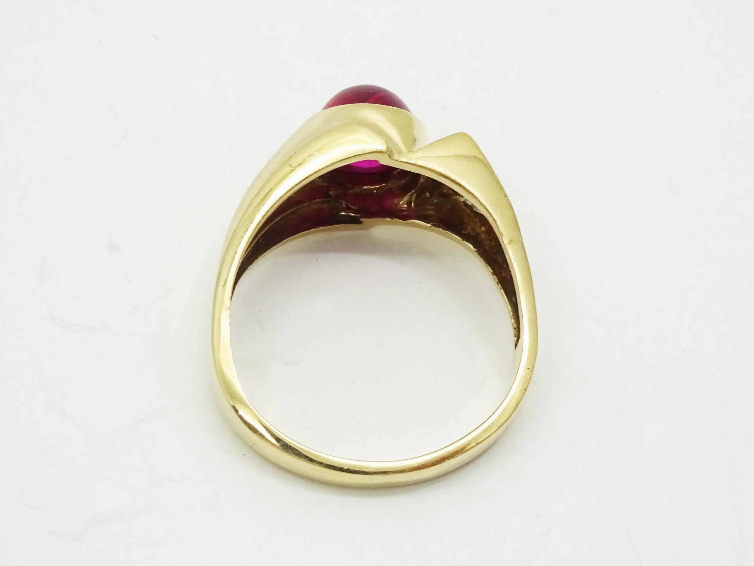 Oval Red Glass Cabochon &amp; Natural Diamond Ring 10k Gold Size 10.5