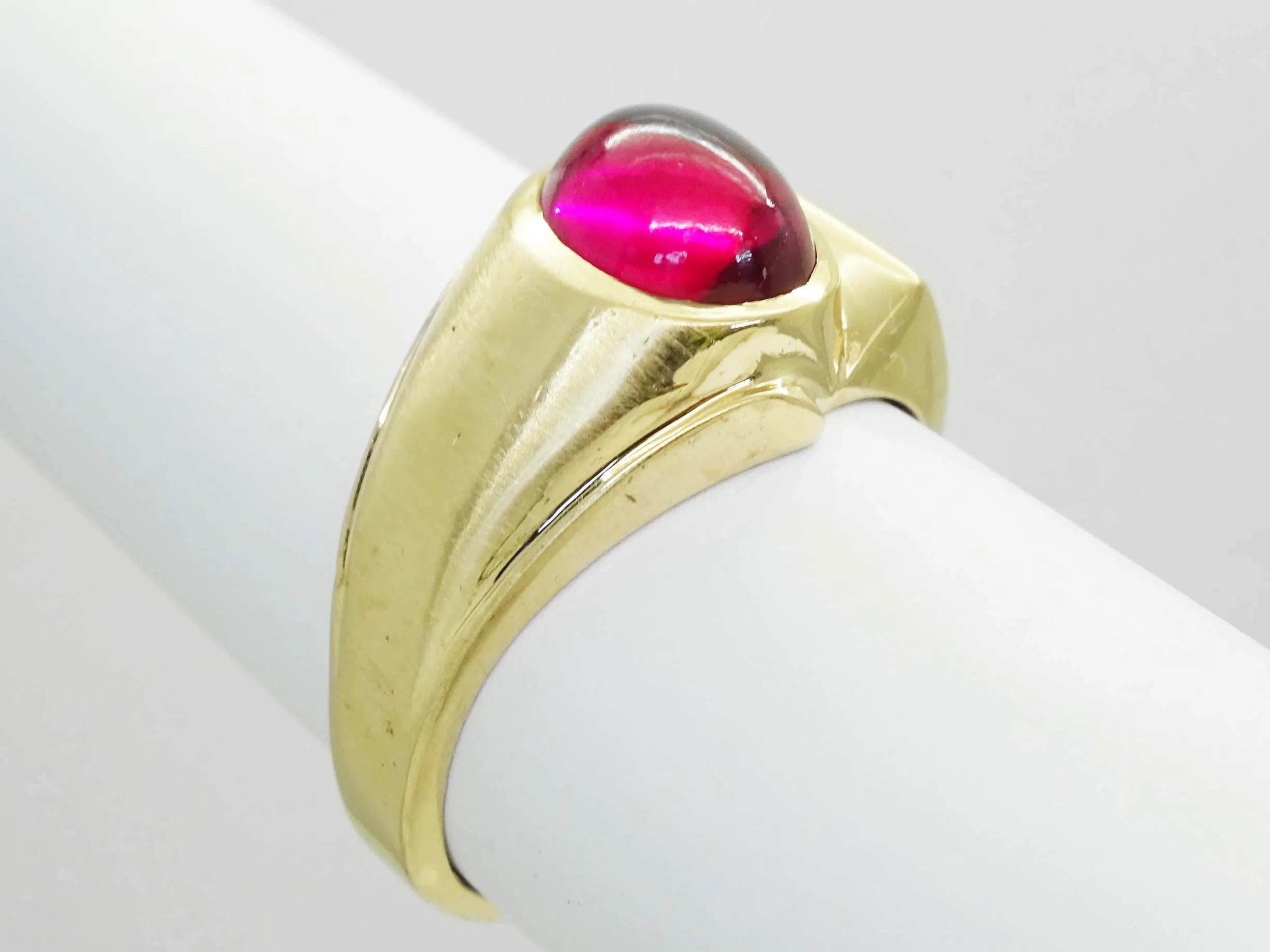 Oval Red Glass Cabochon &amp; Natural Diamond Ring 10k Gold Size 10.5