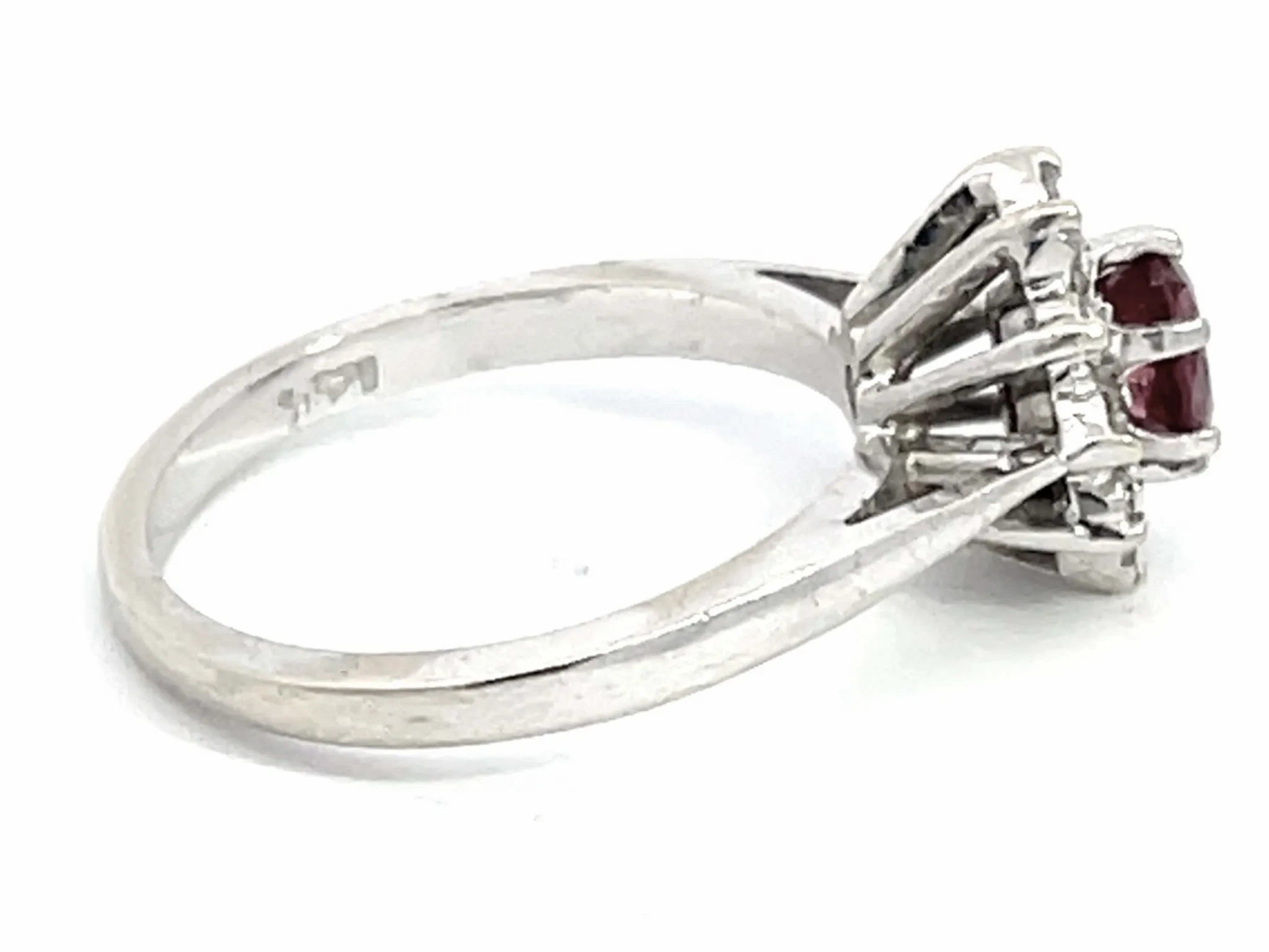 Oval Ruby and Diamond Halo Ring in 14k White Gold