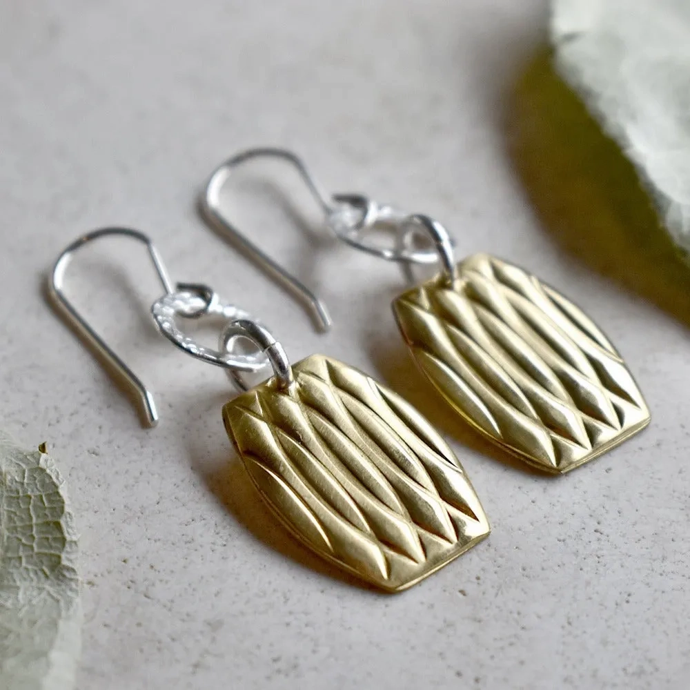 Patterned Brass &amp; Silver Drop Earrings