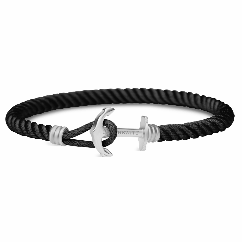 Paul Hewitt Phrep Lite Nylon Silver / Black Bracelet - M hand-chain-bracelet  