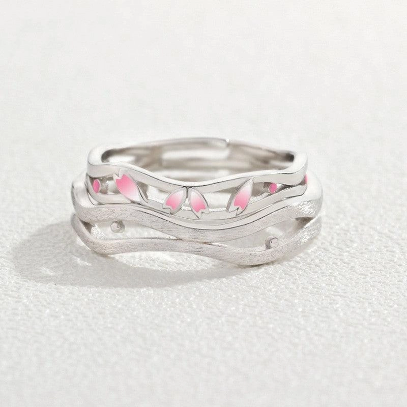 Peach Blossom Sterling Silver Couple Ring