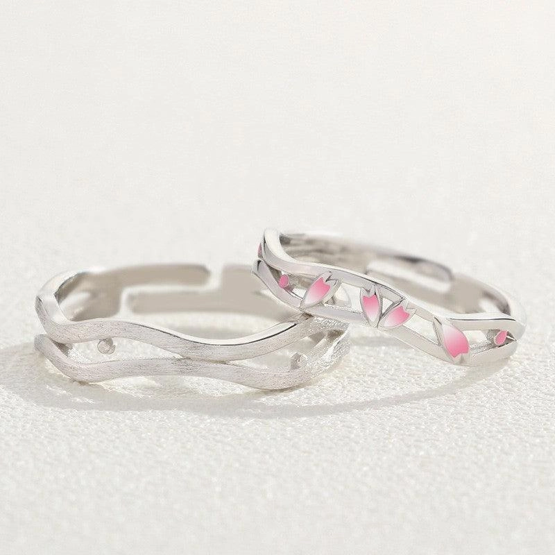 Peach Blossom Sterling Silver Couple Ring 