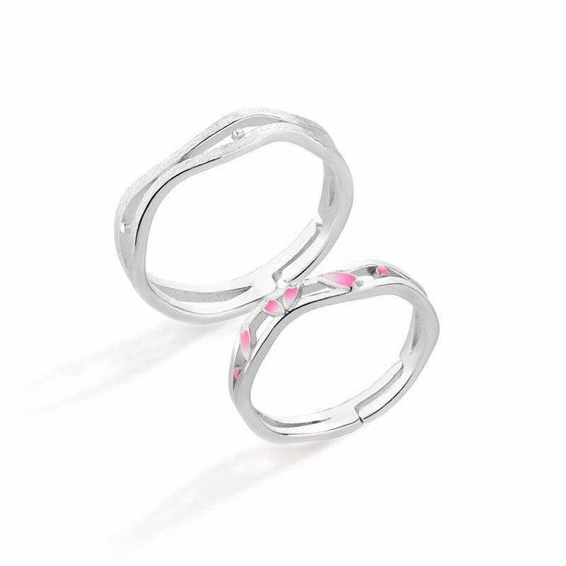 Peach Blossom Sterling Silver Couple Ring